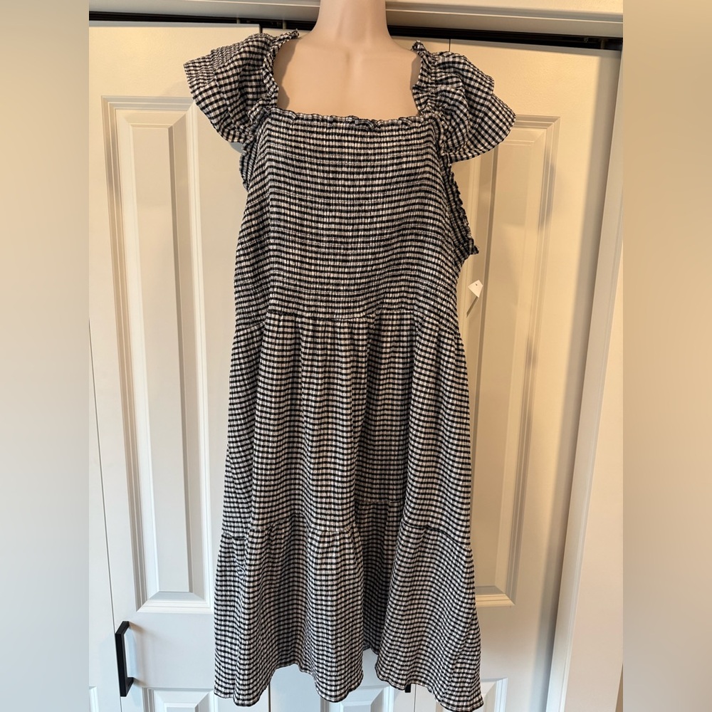 Grace + Karma black white gingham smocked dress 3X NEW